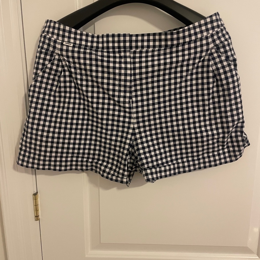 Lacoste Women's Navy and White Gingham Shorts